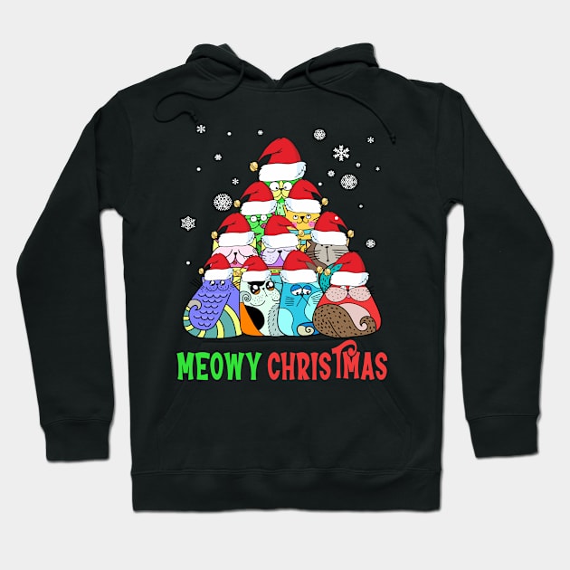 Meowy Catmas Cat Christmas Tree Xmas Funny Crazy Cat Lover Hoodie by Jas-Kei Designs